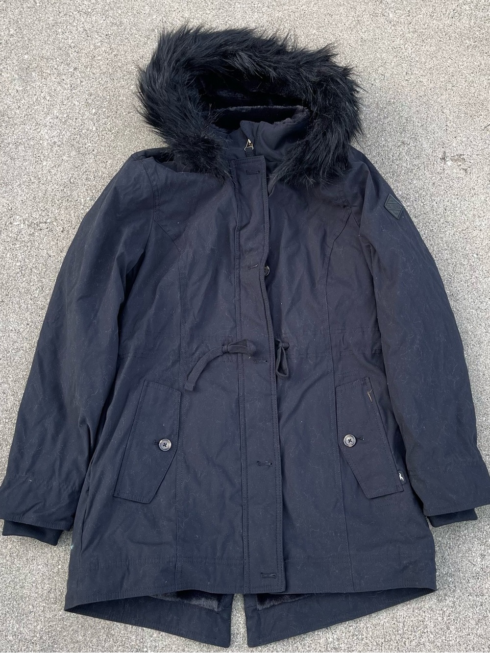 Hollister Heritage Collection Faux Fur Lined Parka Jacket Hooded Black Womens L